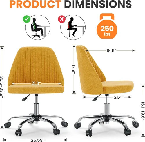 Miniatura 2 de Simple Deluxe Silla de escritorio de oficina sin brazos, moderna y bonita, silla giratoria cómoda, sillas de oficina en casa con ruedas, altura