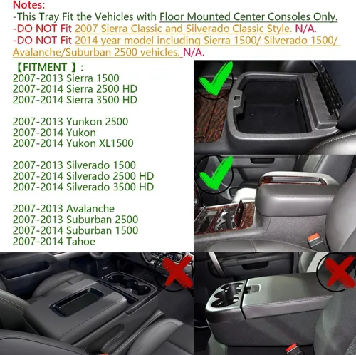 Miniatura 3 de EDBETOS Bandeja organizadora de consola central compatible con GMC Sierra 1500 Chevy Silverado Suburban 2500 Avalanche 07-13 Accesorio 07-14 Sierra