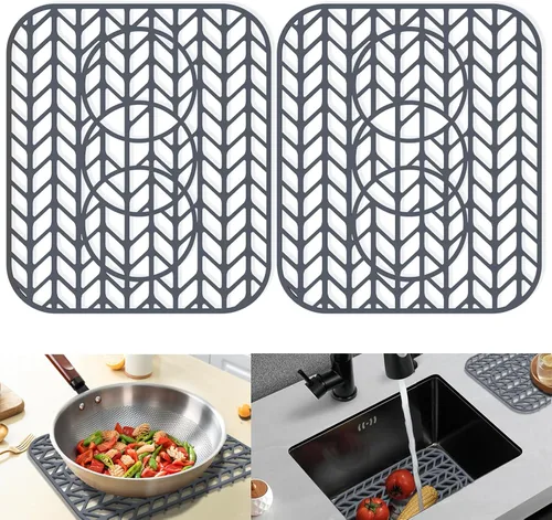 Miniatura 9 de Protectores de fregadero de cocina de 12 x 11 y 13 x 11 pulgadas, protectores de silicona para fregadero de cocina para la parte inferior del Gris