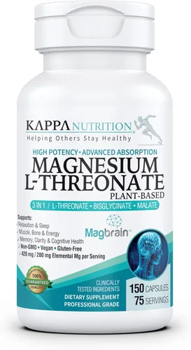 Miniatura 10 de Kappa Nutrition potenciado por Magbrain™ Magnesio L-treonato de origen vegetal, 420 mg de magnesio elemental (3 cápsulas) de 2,253 mg, 120 cápsulas