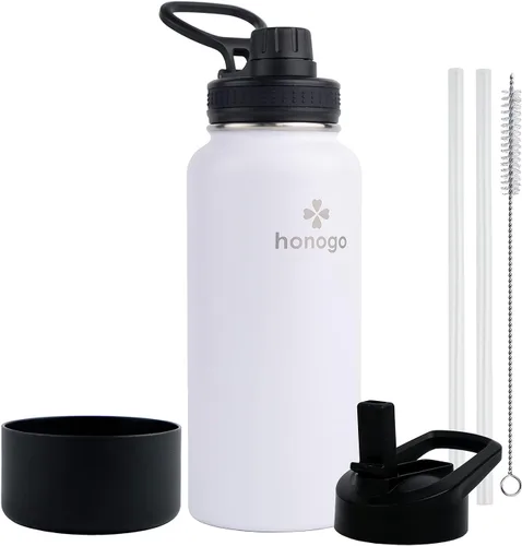 Miniatura 9 de Botella de agua aislada de 64 onzas con tapa de popote y tapa de boquilla, jarra de agua de medio galón de acero inoxidable con mango de paracord