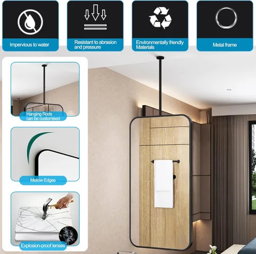 Miniatura 3 de Espejo rectangular cuadrado montado en el techo, moderno espejo de maquillaje para baño, transparente y práctico para dormitorio, sala de estar