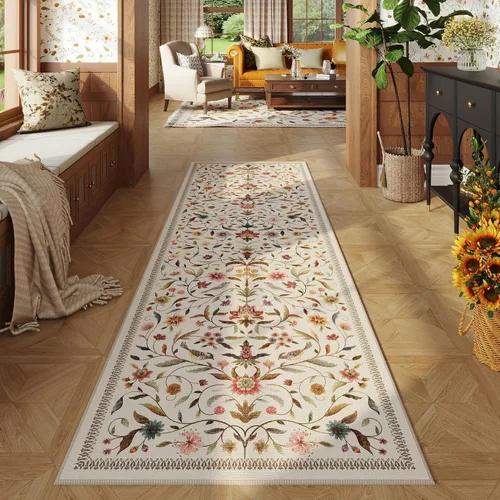 Miniatura 21 de Alfombra de entrada vintage con medallón floral de 2 x 3 pulgadas, lavable a máquina, alfombra de entrada de pelo bajo, suave, pequeña, alfombra