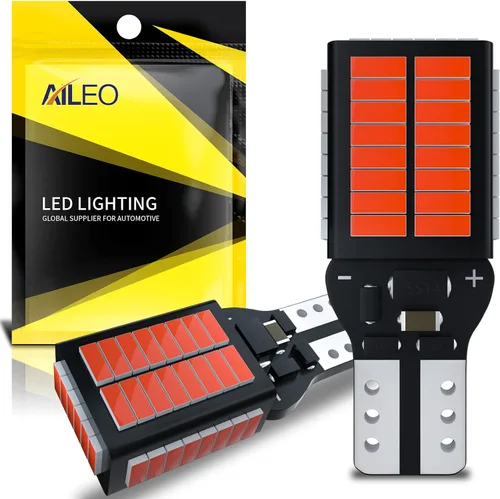 Bombillas LED T15 912 921 mejoradas, rojas, de montaje alto/luz de freno 3ra, 3600LM súper brillantes, 4014, 54-SMD, chipset, Canbus, sin errores,