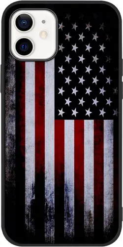 Funda compatible con iPhone 12/12 Pro, patrón de bandera estadounidense, parte trasera de policarbonato duro, lados de TPU suave, protección a