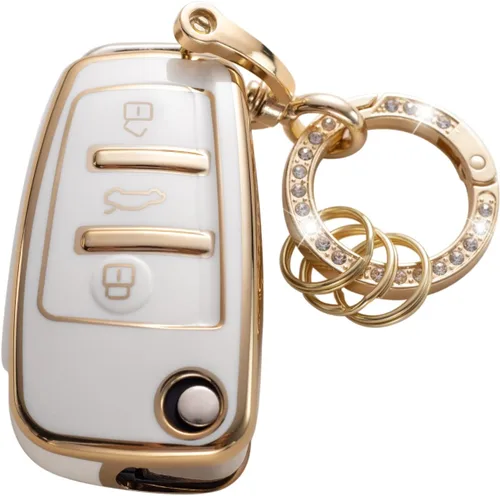 Miniatura 7 de Gematay Funda para llavero Audi con llavero, compatible con Audi A1 A3 Q3 Q7 R8 A6L TT Smart Key Fob, color negro