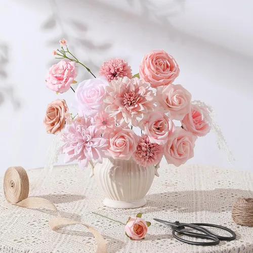 Miniatura 5 de Floweroyal Flores artificiales, rosas falsas, dalia con tallos para ramos de novia, baby shower, arreglo floral, centros de mesa, decoración