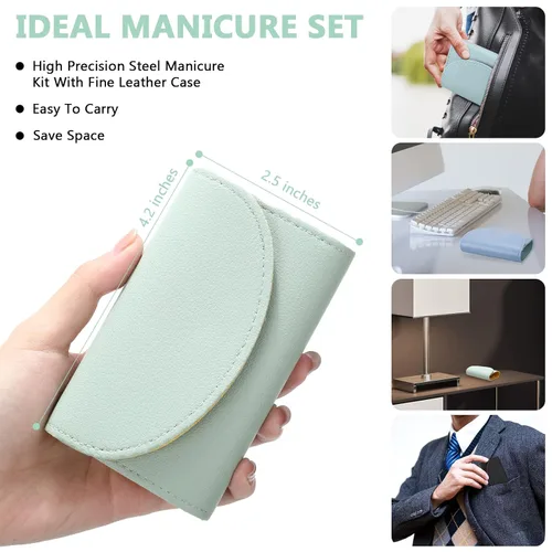 Miniatura 2 de Juego de 12 piezas de manicura, kit de cortauñas mini profesional de acero inoxidable 7 en 1 con cuidado de uñas y pedicura, con bolsa de viaje