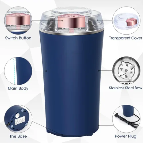 Miniatura 7 de Molinillo eléctrico de hierbas de 200 W, potente molienda rápida para especias secas, capullos florales con cepillo, fácil de poner y quitar con un