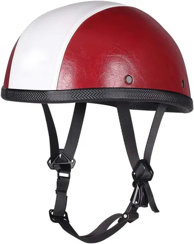 Casco de cuero medio casco motocicleta motocicleta vintage Touring Cruiser Scooter cascos talla única Rojo/Blanco