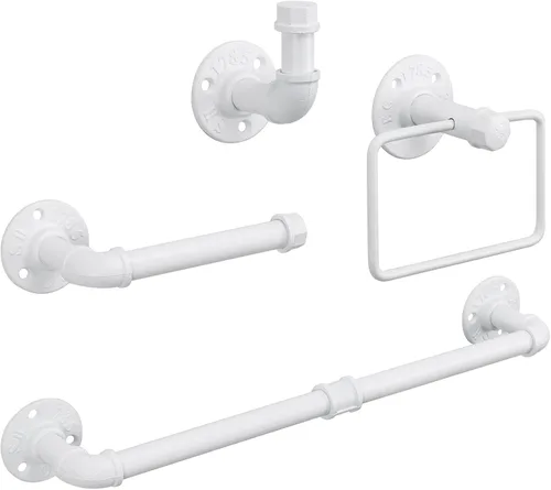 Miniatura 9 de Kit de Anillo de Toalla Jeasor de 4 Piezas de Tubo Industrial para Baño, Kit de Accesorios de Montaje en Pared DIY Incluye Gancho para Bata, Barra
