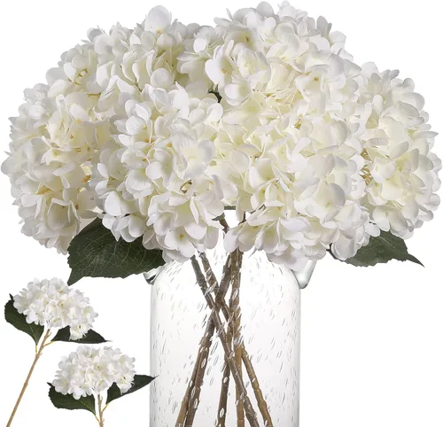 Miniatura 10 de Kisflower Flores artificiales de hortensias azules, 6 unidades, flores falsas para centro de mesa, flores de hortensias de seda azul con tallos