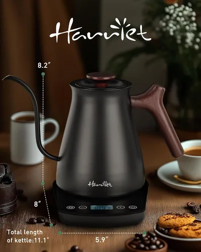 Miniatura 7 de Harriet Hervidor eléctrico de cuello de cisne, calor rápido de 1200 W, acero inoxidable de 0.8 L, control de temperatura de precisión