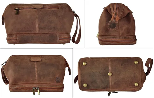 Miniatura 8 de Neceser de cuero para hombre - Kit Dopp para viajes, afeitado, viajes nocturnos, Marrón, M
