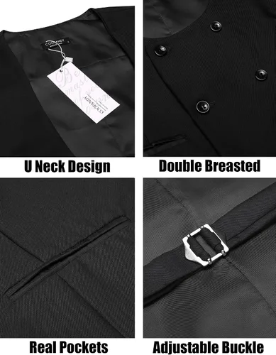 Miniatura 5 de COOFANDY Chaleco de traje para hombre, ajustado, doble botonadura, chaleco formal de negocios