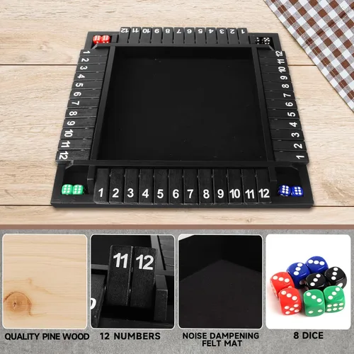 Miniatura 2 de GSE Games & Sports Expert Juego de mesa de madera para 1-4 jugadores con 8 dados. Juego de dados de 4 vías con 12 números para cerrar la caja, juego