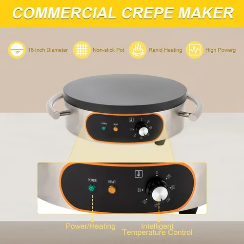 Miniatura 4 de Máquina comercial de crepé, máquina para hacer panqueques, 16 pulgadas, antiadherente, 1500 W, temperatura constante, superficie de cocción