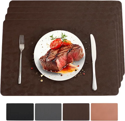 Miniatura 24 de Juego de 6 manteles individuales de vinilo, resistentes al calor, fáciles de limpiar, antideslizantes, para mesa de comedor, piel sintética, Negro
