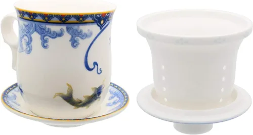 Miniatura 4 de Taza de té de porcelana con tapa de infusor y juegos de platillos Taza de café de cerámica china Jingdezhen Taza de té de hoja suelta Sistema