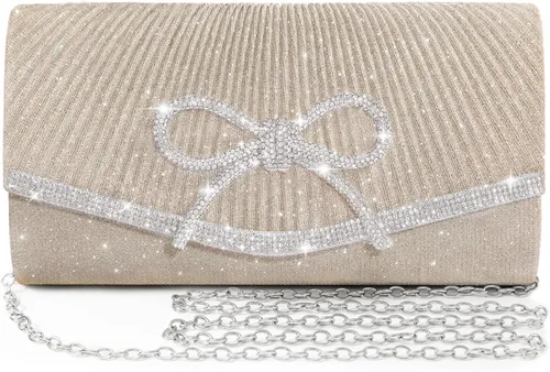 Miniatura 13 de Bolso de noche para mujer, bolsos de mano con lazo brillante, bolsa cruzada, bolsa de boda, fiesta de diamantes de imitación con purpurina