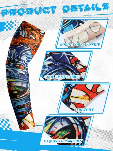 Miniatura 33 de Boao 20 piezas de mangas de brazo de enfriamiento para hombre, manga larga sin dedos, antideslizante, protección UV, mangas temporales para tatuajes