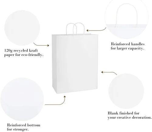 Miniatura 2 de BagDream Bolsas de papel kraft de 13 x 7 x 17 pulgadas, 50 bolsas de regalo blancas con asas, grandes para compras, recuerdos de fiesta, venta al