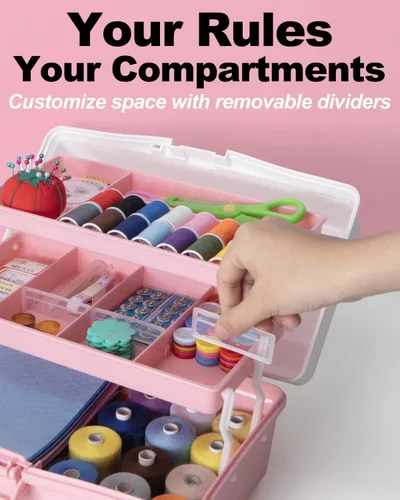 Miniatura 4 de TERGOO Organizadores y Almacenamiento de Manualidades de Plástico de 3 Capas de 12 Pulgadas, Caja de Aparejos Plegable Portátil con Asa y Divisores