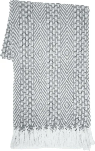 Miniatura 7 de RAJRANG Manta bohemia de algodón, 50 x 60 pulgadas, manta rústica para sofá para decoración de sala de estar, plumas, gris, beige Azul verdoso