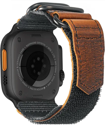 Miniatura 10 de Compatible with Apple Watch Band,Rugged Replacement Leather Nylon Strap With Three Buckle Loop Design For iWatch Ultra 3/2/1, Series