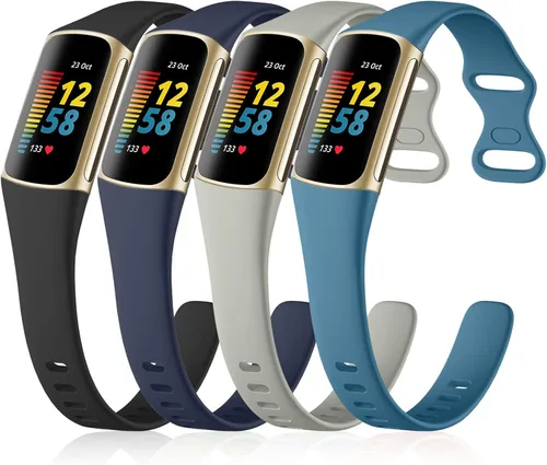Miniatura 8 de GEAK Paquete de 4 correas delgadas compatibles con correas Fitbit Charge 5/6 para mujeres y hombres, pulseras de repuesto deportivas de silicona