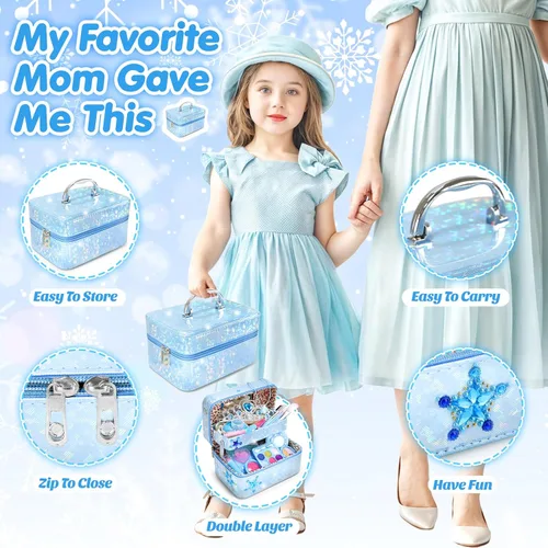 Miniatura 2 de INNOCHEER Kit de maquillaje para niñas, juguetes de maquillaje Frozen para niñas, maquillaje lavable de doble capa para niños, maquillaje Frozen
