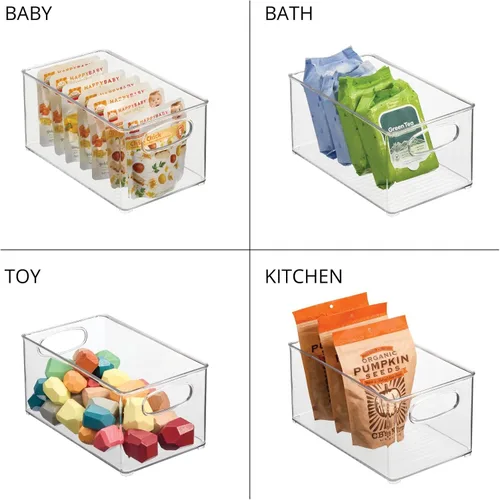 Miniatura 5 de mDesign Organizador de plástico para armario del hogar, cesta de almacenamiento con asas para dormitorio, baño, estantes de gabinete, entrada