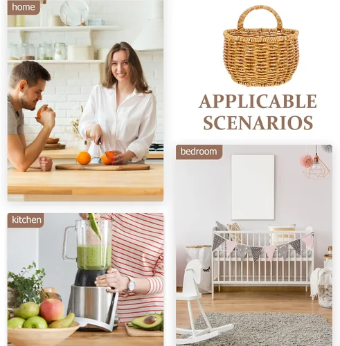 Miniatura 5 de 2 cestas de almacenamiento tejidas a mano, pequeña cesta colgante de ratán de imitación para cocina, baño, decoración de pared, organizador