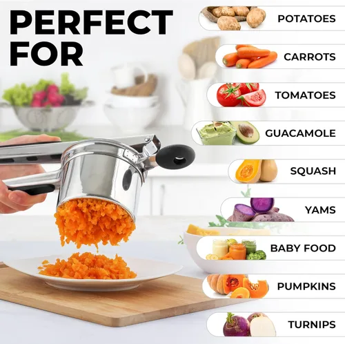 Miniatura 4 de Zulay Kitchen Ricer de papas grande de 15 onzas, triturador de papas de acero inoxidable resistente y triturador para puré de papas, triturador