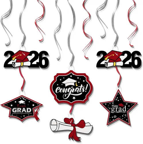 Miniatura 8 de LINGTEER Congrats Grad, Class of 2026 Swirls Streamers – 12 piezas para la escuela/hogar 2026 decoración de graduación espirales de graduación – Azul