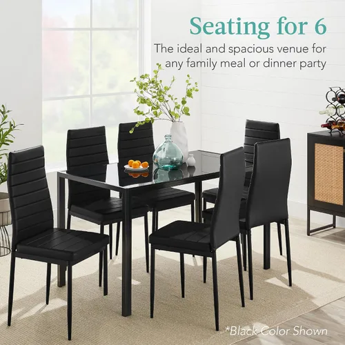 Miniatura 2 de Best Choice Products 7 piezas Juego de comedor de vidrio, muebles modernos de mesa de cocina para comedor, dinette, ahorro de espacio compacto