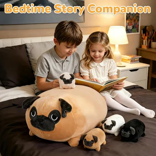 Miniatura 9 de MMguai Peluche Suave de Bulldog Lindo Bulldog Francés Animales de Peluche con 4 Peluches de Cachorro Bebé en su Barriga, Almohada Blanda Grande