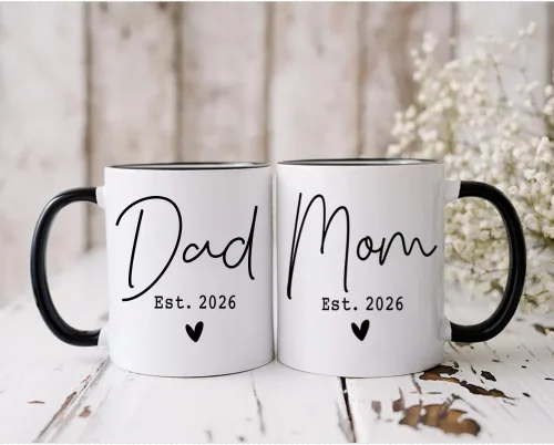 Miniatura 3 de EST 2026 - Juego de tazas de anuncio de embarazo para mamá y papá, regalos para padres primerizos, regalos de cumpleaños para madre primeriza y papá