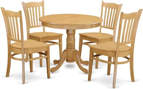 Miniatura 19 de East West Furniture ANGR3-MAH-W - Juego de comedor de 3 piezas para espacios pequeños que contiene una mesa de comedor redonda con pedestal y 2