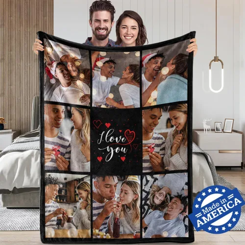 TinyName Impreso en Estados Unidos, regalos personalizados con texto en inglés "I Love You" para novio, manta personalizada con fotos, manta de