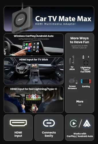 Miniatura 3 de OTTOCAST 4 en 1 Car TV Mate Max y adaptador inalámbrico CarPlay/Android Auto y de reflejo de pantalla para Apple iPhone teléfono Android, adaptador