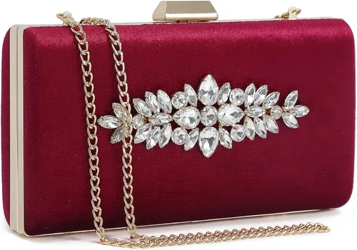 PEEPTOE EVENING Bolsos de noche de terciopelo para mujer con diamantes de imitación formales para fiesta de boda