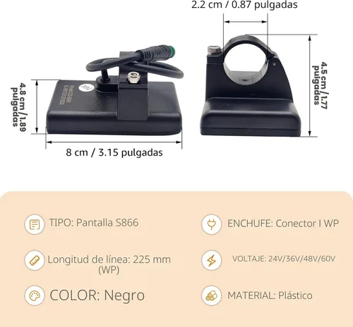 Miniatura 5 de Medidor de pantalla LCD de bicicleta eléctrica S866, 24V 36V 48V Ebike Pantalla LCD Panel de control inalámbrico Velocímetro de bicicleta odómetro