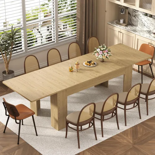 Miniatura 8 de jiteentarou Mesa de comedor extensible para 6-10 personas de 59 a 86 pulgadas, mesas ampliables de 86 pulgadas de largo para espacios pequeños, Roble