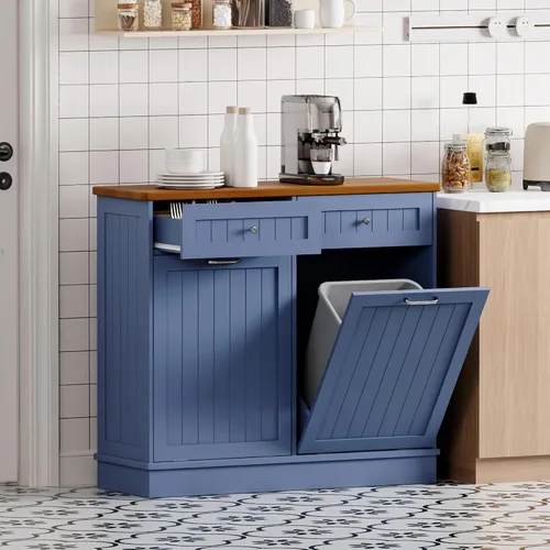 Miniatura 15 de Betterhood Gabinete de Basura Inclinable de 10 Galones de Madera Independiente Clasificador de Lavandería, Gabinete de Reciclaje con Cajón Oculto