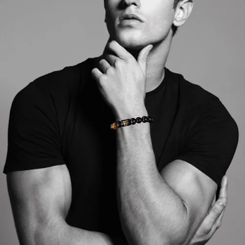 Miniatura 26 de SUMMER LOVE Regalos para el Día del Padre, pulsera con inicial de piedra de ónix negro de 0.394 pulgadas para hombres, pulsera de cuerda trenzada