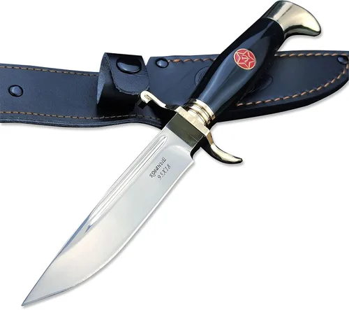 HUAAO Cuchillo Bowie con funda, cuchillo de supervivencia de hoja fija de espiga completa con mango acrílico para caza, pesca y campamento (negro)