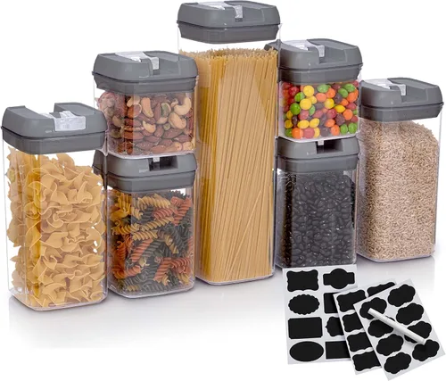 Miniatura 9 de Juego de 7 recipientes herméticos para almacenamiento de alimentos, contenedores organizadores de despensa, contenedores de plástico sin BPA, más