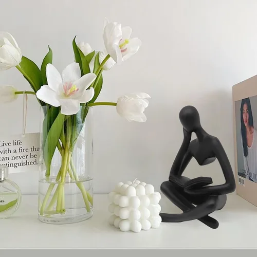 Miniatura 3 de Estatua de mujer de lectura, esculturas de pensador, adorno de arte abstracto, decoración de figura estética moderna, adecuada para el hogar, sala