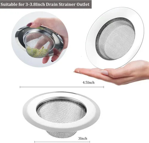 Miniatura 5 de Colador de fregadero de acero inoxidable de malla fina para fregadero de cocina, borde ancho grande de 4.3 pulgadas de diámetro, 2